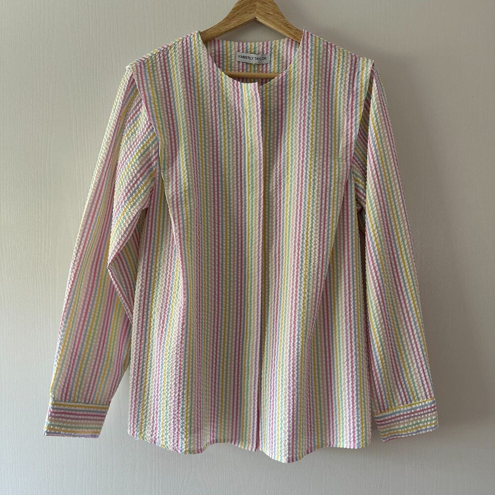 Kimberly Taylor Womens Pastel Rainbow Multicolor‎ Gauze Structured Blouse Medium